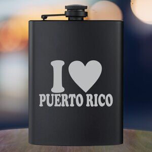 Personalized I Love Puerto Rico Black Flask | Puerto Rico | Family Gift | Flask